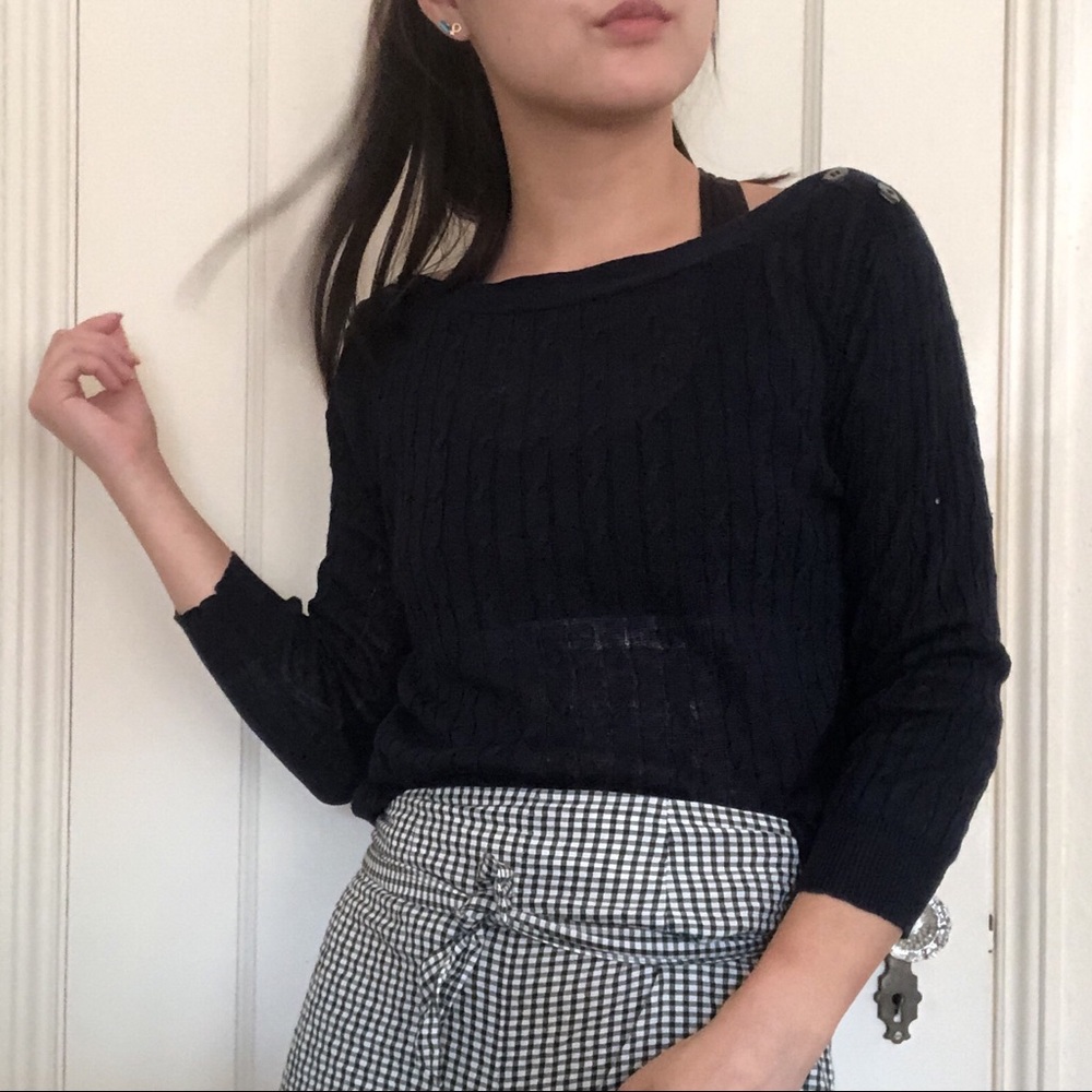 j. crew linen cable knit sweater in navy blue - Picture 5 of 8